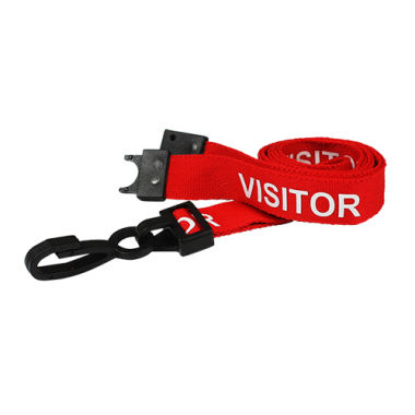 Red Visitor Lanyards Pre-Printed Breakaway With Plastic Clip