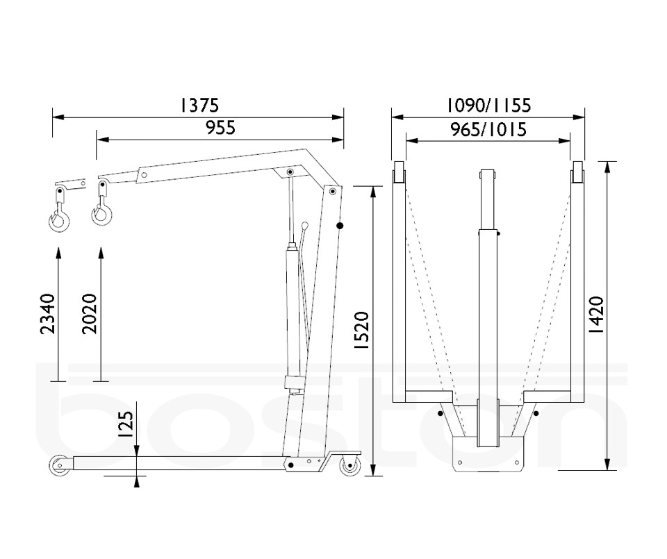 1.1T Hydraulic Engine Crane Boston Garage Equipment