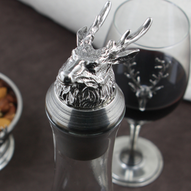 English Pewter Stag Crystal Decanter