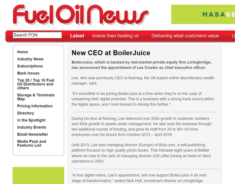 BoilerJuice appoints new CEO CPS Fuels