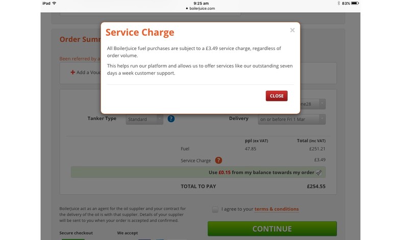BoilerJuice increases Service Charge to £3.49 on every order