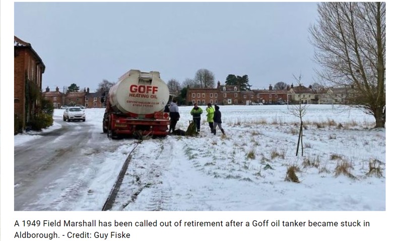 Vintage tractor aids Goff Oil delivery to Aldborough Community Centre