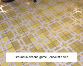 Ground in dirt and grime encaustic tiles