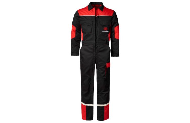BLACK AND RED OVERALL WITH DOUBLE ZIP