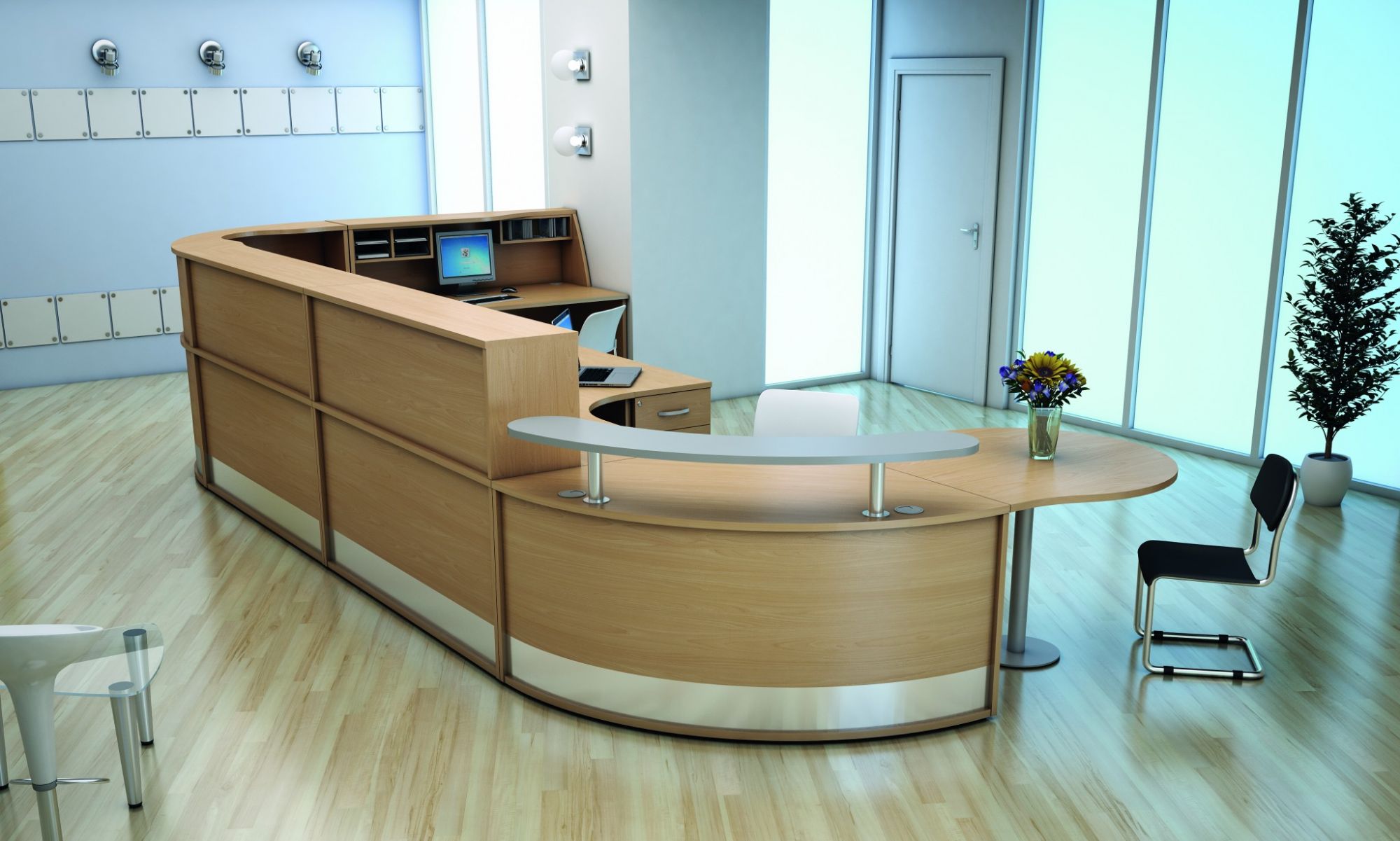 Straight Reception Desk With Wooden Shelf Avalon 1000mm Desk