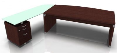 Desk With Pedestal Left Curved Glass Return X66 2440mm
