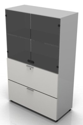 Wooden Cupboard With Glass Doors A100 1600mm High 3 Shelf