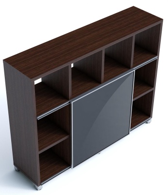 Cubic 6 Wooden Bookcase With Glass Sliding Door