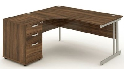 Left Hand Corner Desk And Pedestal Bundle Revolution 1600mm Revolution Corner Desk And Height Pedestal In Walnut Hover To Zoom Left Hand
