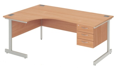 Next Day Abacus Left Hand Corner Desk And Drawers 1600mm