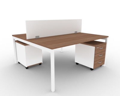 2 Person Bench Desk With Screen Divider And Pedestal Adante