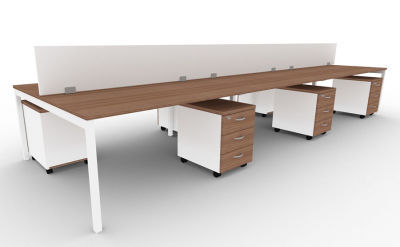 6 Person Bench Desk With Screen Divider And Pedestal Adante