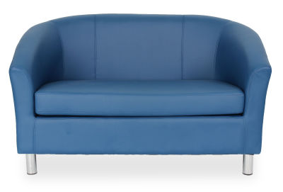Stock Faux Leather Sofas Tritium Online Reality Hover To Zoom Tritium Dark Blue Coloured Leather Sofa Front View Chrome Feet