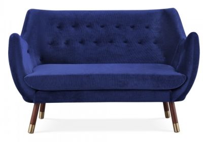 Poet Style Two Seater Navy Blue Velvet Sofa