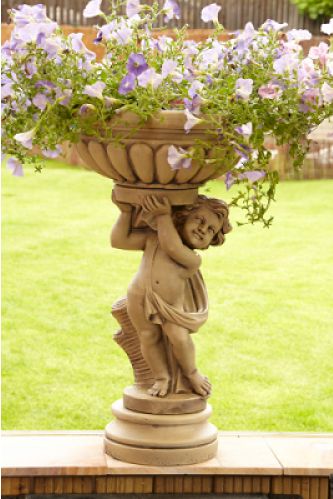 Large Stone Cherub Planter - Left