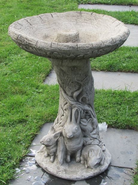 Rabbit Family Bird Bath