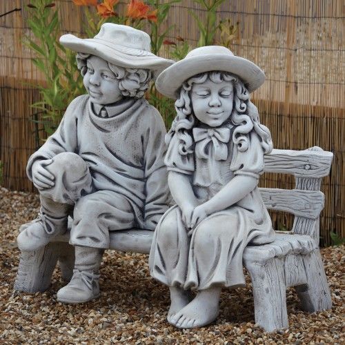 Boy & Girl on Garden Bench - Tor Stone Ltd