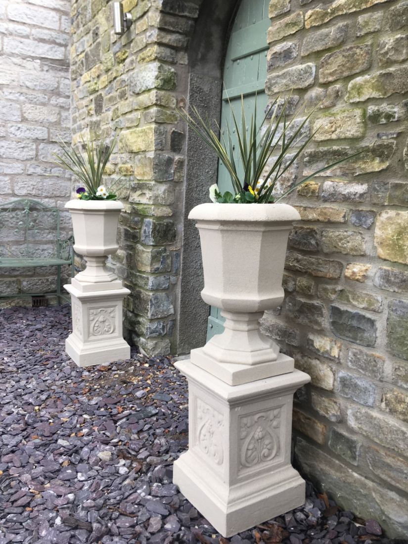 Baldwin Urns On French Plinths - Tor Stone Ltd