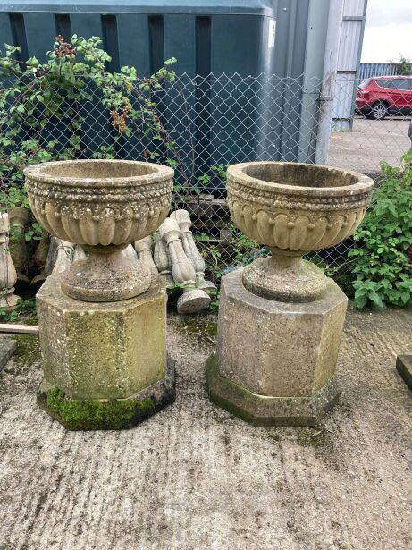 Reclaimed Urns on Plinths